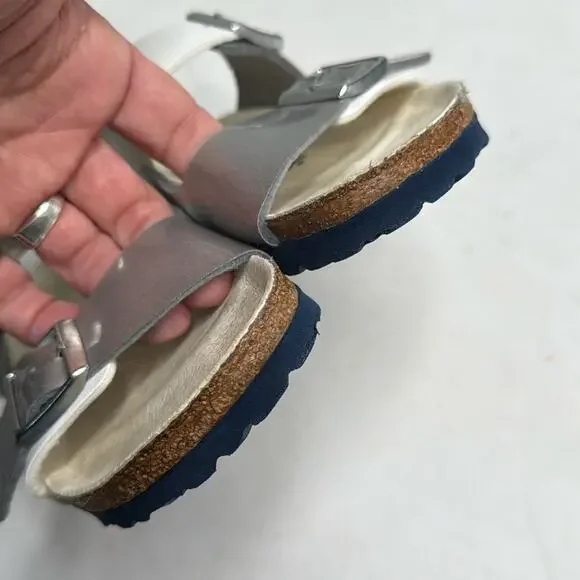 BIRKENSTOCK Arizona White Silver Double Strap Leather Narrow Sandals S-375 36 EU - Picture 5 of 11